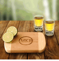 Personalized Bamboo Bar Board with Shot Glass Set - Groomsmen Gifts