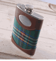 Green Plaid 8 Ounce Flask for Groomsmen