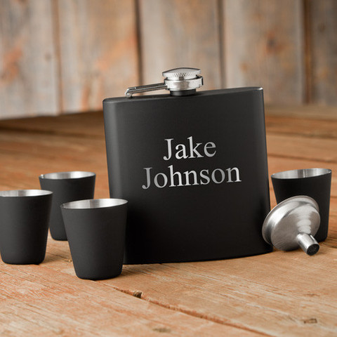 Personalized Matte Black Flask & Shot Glass Box Set