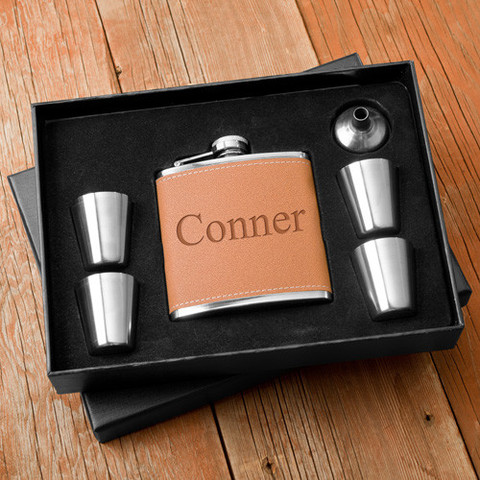 Personalized Hide Stitch Flask & Shot Glass Gift Box Set