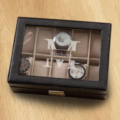 Personalized Watch Box - Leather - Monogrammed - Holds 10 Watches-Stamped-